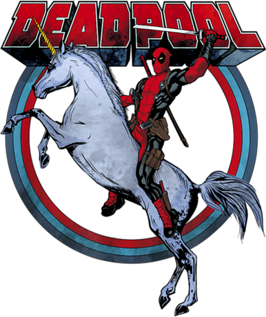 Nadruk Deadpool Riding A Unicorn - Przód