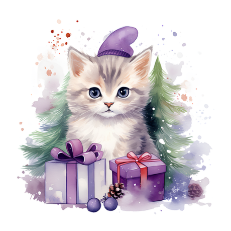 Nadruk Świąteczny kociak na fioletowo - Przód