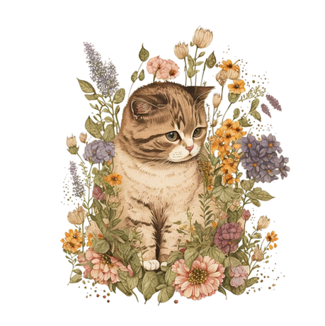 Nadruk kot i kwiaty - Przód