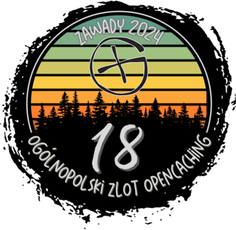 Nadruk 18 ogólnopolski zlot Opencaching Zawady 2024 wersja na kolorowe koszulki - Przód