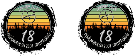Nadruk 18 ogólnopolski zlot Opencaching Zawady 2024 wersja na kolorowe koszulki - Przód