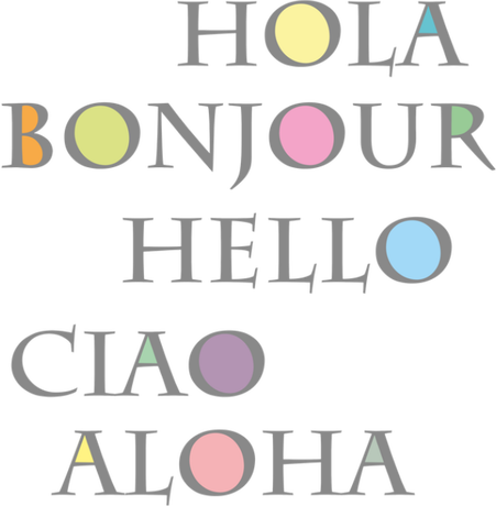Nadruk hola, bonjour, hello, ciao, aloha - Przód