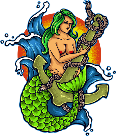 Nadruk Anchor and Mermaid Tattoo - Przód