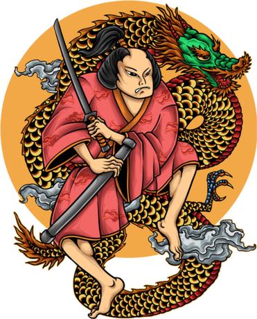 Nadruk Japanese Dragon Samurai Tattoo - Przód