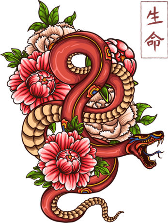Nadruk Japanese Snake Tattoo - Przód