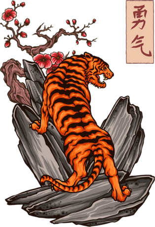 Nadruk Japanese Tiger Courage Tattoo - Przód