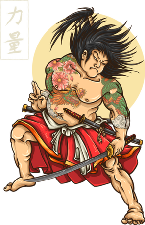 Nadruk Samurai Hero Tattoo - Przód
