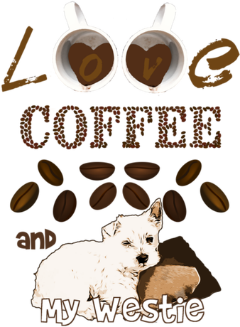Nadruk Męska I Love Coffee and My Westie, West Highland White Terrier - Przód