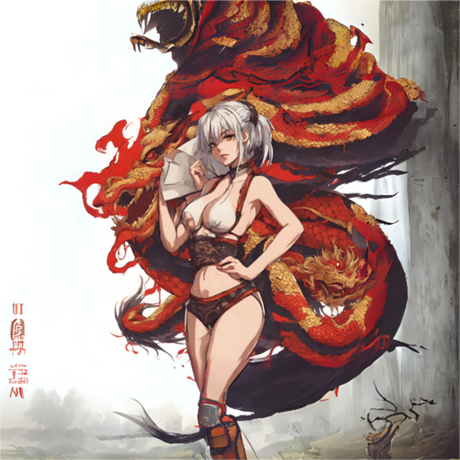 Nadruk Anime Girl with dragon - Przód
