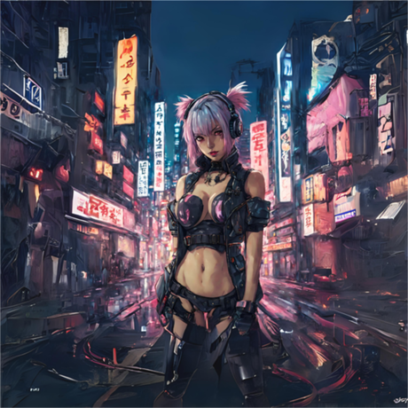 Nadruk Cyberpunk Anime Girl - Przód